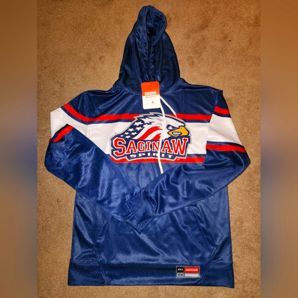 NEW Bardown Men's "Saginaw Sprit" Pullover Jersey With Hoodie Sz: Small Navy(83)